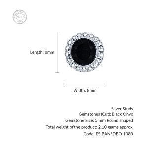 Silver Studs(design) with 5mm Round Black Onyx Gemstone in Band Setting - Image 3