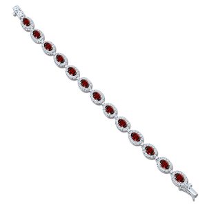 Cluster Silver Bracelet with 5x7mm Oval Garnet Gemstone and small round Cubic Zirconia - Image 2