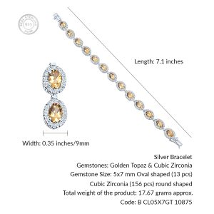 Cluster Silver Bracelet with 5x7mm Oval Golden Topaz Gemstone and small round Cubic Zirconia - Image 3