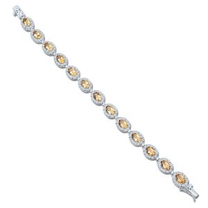 Cluster Silver Bracelet with 5x7mm Oval Golden Topaz Gemstone and small round Cubic Zirconia - Image 2
