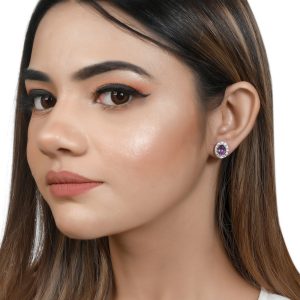 Cluster Oval Amethyst Silver Studs with Cubic Zirconia - Image 4