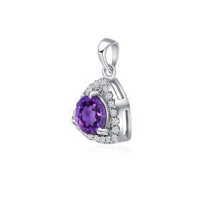 Triangular Shaped Cluster Silver Pendant Set with 6mm Round Amethyst Gemstone & small round Cubic Zirconia - Image 2