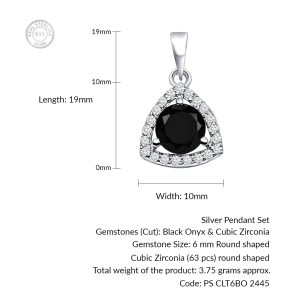 Triangular Shaped Cluster Silver Pendant Set with 6mm Round Black Onyx Gemstone & small round Cubic Zirconia - Image 4