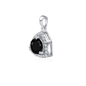 Triangular Shaped Cluster Silver Pendant Set with 6mm Round Black Onyx Gemstone & small round Cubic Zirconia - Image 2