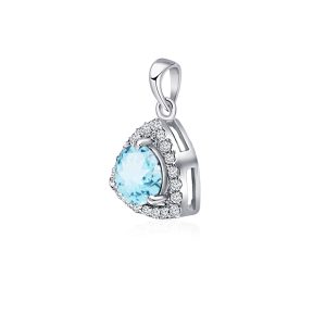 Triangular Shaped Cluster Silver Pendant Set with 6mm Round Blue Topaz Gemstone & small round Cubic Zirconia - Image 2