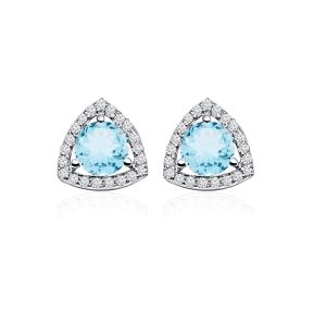 Triangular Shaped Cluster Silver Studs with 6mm Round Blue Topaz Gemstone & small round Cubic Zirconia