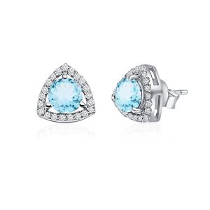 Triangular Shaped Cluster Silver Studs with 6mm Round Blue Topaz Gemstone & small round Cubic Zirconia - Image 2