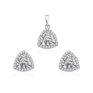 Triangular Shaped Cluster Silver Pendant Set with 6mm Round Cubic Zirconia Gemstone & small round Cubic Zirconia