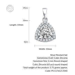 Triangular Shaped Cluster Silver Pendant Set with 6mm Round Cubic Zirconia Gemstone & small round Cubic Zirconia - Image 4