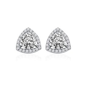 Triangular Shaped Cluster Silver Studs with 6mm Round Cubic Zirconia Gemstone & small round Cubic Zirconia