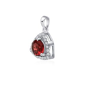 Triangular Shaped Cluster Silver Pendant Set with 6mm Round Garnet Gemstone & small round Cubic Zirconia - Image 2