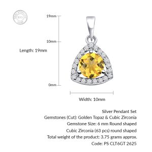 Triangular Shaped Cluster Silver Pendant Set with 6mm Round Golden Topaz Gemstone & small round Cubic Zirconia - Image 4
