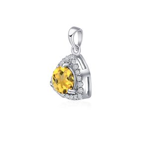 Triangular Shaped Cluster Silver Pendant Set with 6mm Round Golden Topaz Gemstone & small round Cubic Zirconia - Image 2