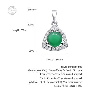 Triangular Shaped Cluster Silver Pendant Set with 6mm Round Green Onyx Gemstone & small round Cubic Zirconia - Image 4