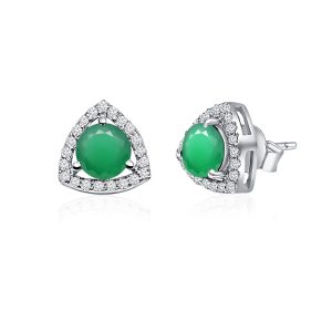 Triangular Shaped Cluster Silver Studs with 6mm Round Green Onyx Gemstone & small round Cubic Zirconia - Image 2