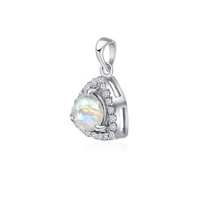 Triangular Shaped Cluster Silver Pendant Set with 6mm Round Rainbow Moonstone Gemstone & small round Cubic Zirconia - Image 2