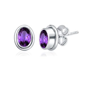 Silver Studs(plain) with 5x7mm Oval Amethyst Gemstone in Band Setting - Image 2