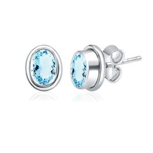 Silver Studs(plain) with 5x7mm Oval Blue Topaz Gemstone in Band Setting - Image 2