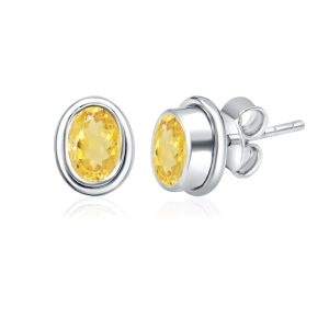 Silver Studs(plain) with 5x7mm Oval Golden Topaz Gemstone in Band Setting - Image 2