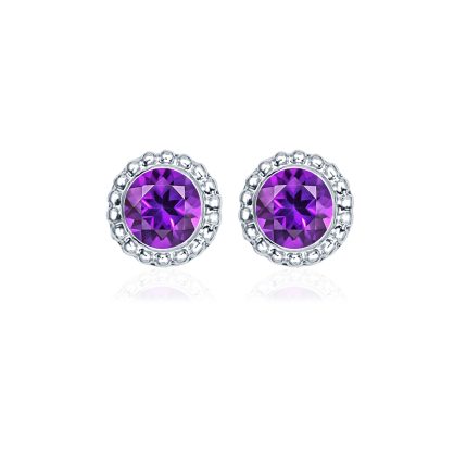 round shaped design studs in band setting with amethyst gemstone