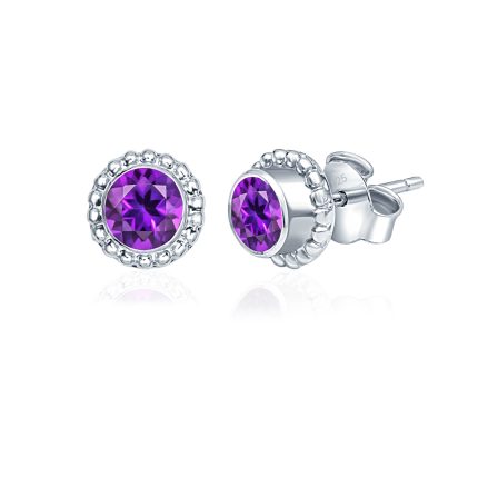 round shaped design studs in band setting with amethyst gemstone side view