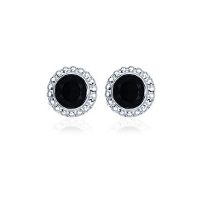 Silver Studs(design) with 5mm Round Black Onyx Gemstone in Band Setting
