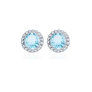Silver Studs(design) with 5mm Round Blue Topaz Gemstone in Band Setting