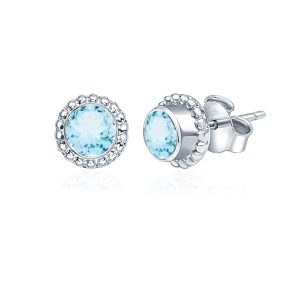Silver Studs(design) with 5mm Round Blue Topaz Gemstone in Band Setting - Image 2