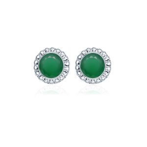 round shaped design studs in band setting with green onyx gemstone