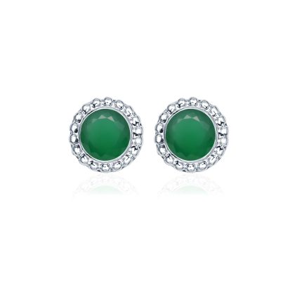 round shaped design studs in band setting with green onyx gemstone