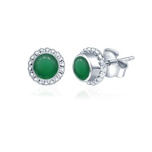 Silver Studs(design) with 5mm Round Green Onyx Gemstone in Band Setting - Image 2