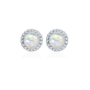 Silver Studs(design) with 5mm Round Rainbow Moonstone Gemstone in Band Setting