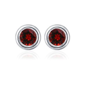 Silver Studs(plain) with 5mm Round Garnet Gemstone in Band Setting