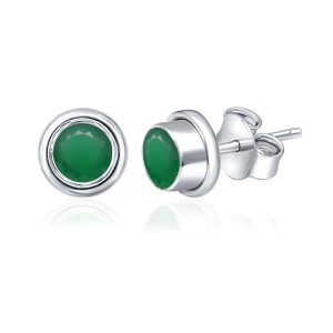 Silver Studs(plain) with 5mm Round Green Onyx Gemstone in Band Setting - Image 2