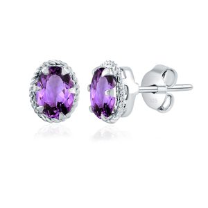 Tar Silver Studs with 5x7mm Oval Amethyst Gemstone - Image 2