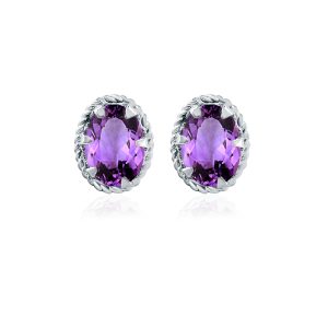Tar Silver Studs with 5x7mm Oval Amethyst Gemstone