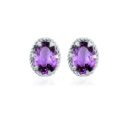 Tar Silver Studs with 5x7mm Oval Amethyst Gemstone