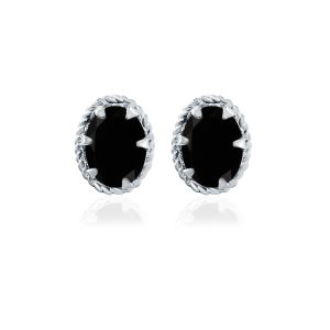 Tar Silver Studs with 5x7mm Oval Black Onyx Gemstone