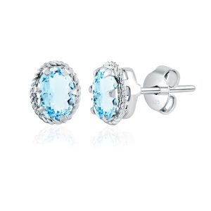 Tar Silver Studs with 5x7mm Oval Blue Topaz Gemstone - Image 2