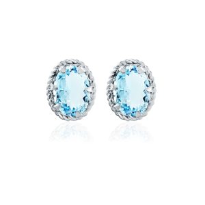 Tar Silver Studs with 5x7mm Oval Blue Topaz Gemstone