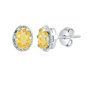 Tar Silver Studs with 5x7mm Oval Golden Topaz Gemstone - Image 2