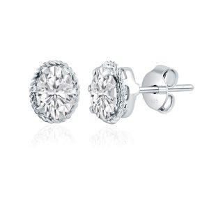 Tar oval 5x7 cubic zirconia sterling silver studs