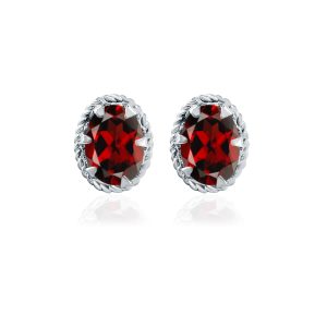 Tar Silver Studs with 5x7mm Oval Garnet Gemstone