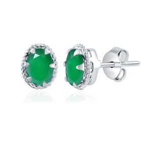 Tar Silver Studs with 5x7mm Oval Green Onyx Gemstone - Image 2