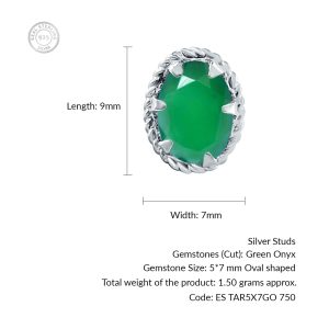 Tar Silver Studs with 5x7mm Oval Green Onyx Gemstone - Image 3