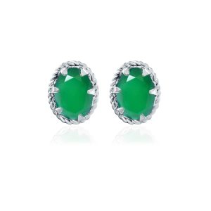 Tar Silver Studs with 5x7mm Oval Green Onyx Gemstone