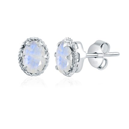 Tar oval 5x7 rainbow moonstone silver studs
