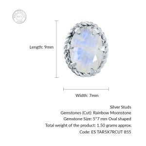 Tar oval rainbow moonstone sterling silver studs 7x5 size