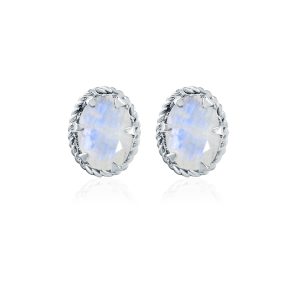 Tar Silver Studs with 5x7mm Oval Rainbow Moonstone Gemstone