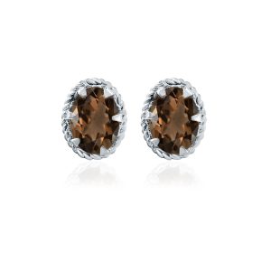 Tar Silver Studs with 5x7mm Oval Smoky Topaz Gemstone
